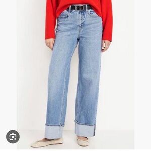 Curvy, extra high waisted, cuffed wide leg jeans